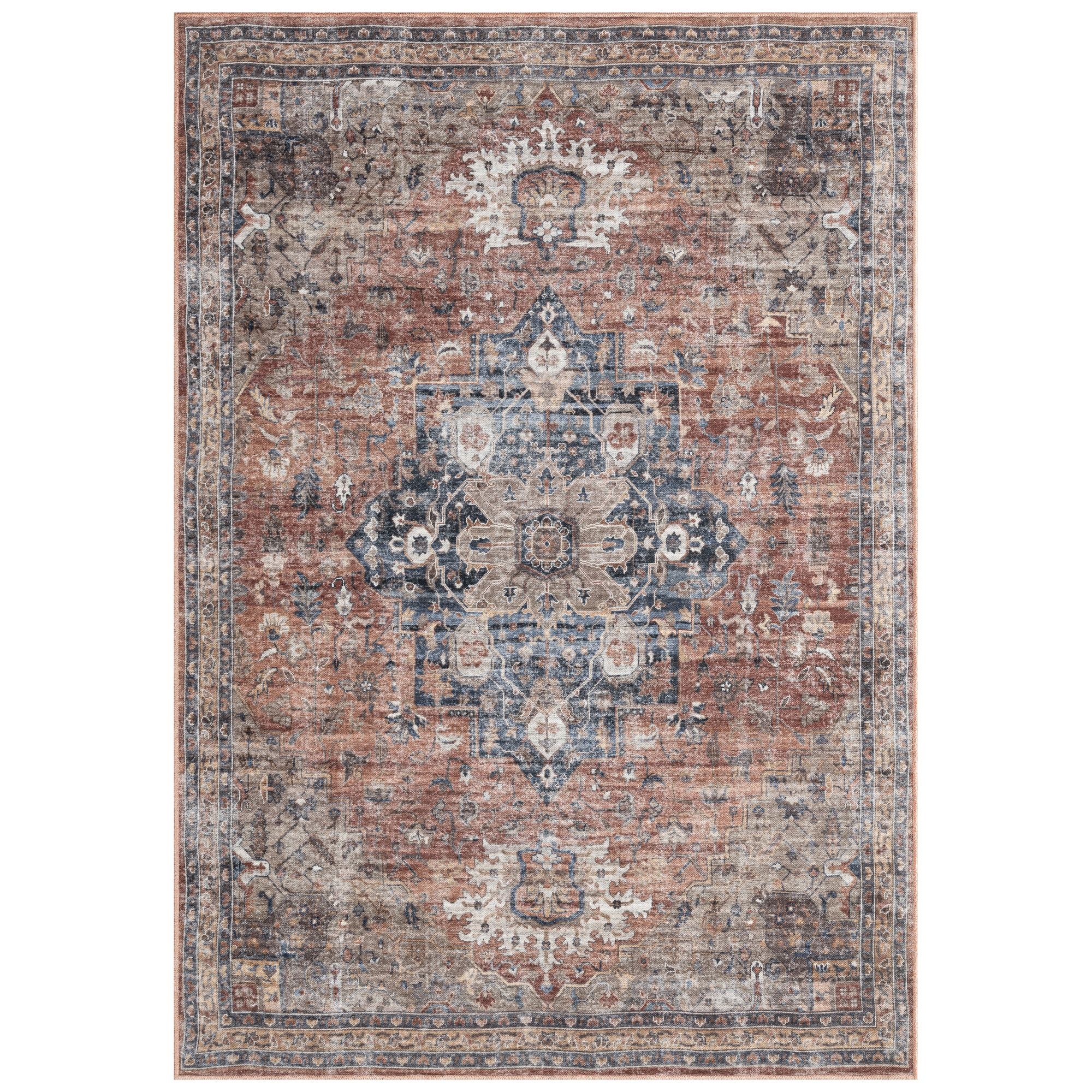 Everwash Callaghan Esther Medallion Machine Washable Area Rug, 6'6"x9'2", Rust/Blue/Ivory - Walma... | Walmart (US)