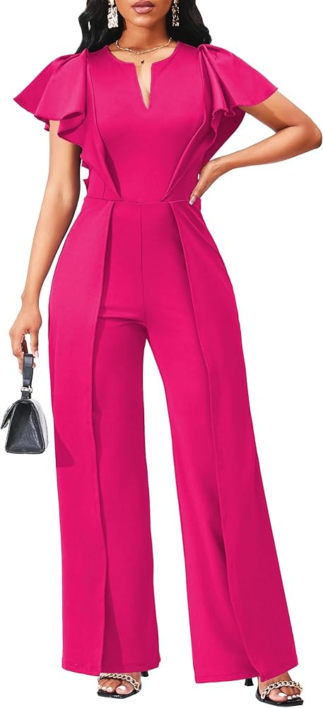 SxClub Elegant Jumpsuits for Women Dressy Formal Casual Long Straight Pants Business Jumpsuit | Amazon (US)