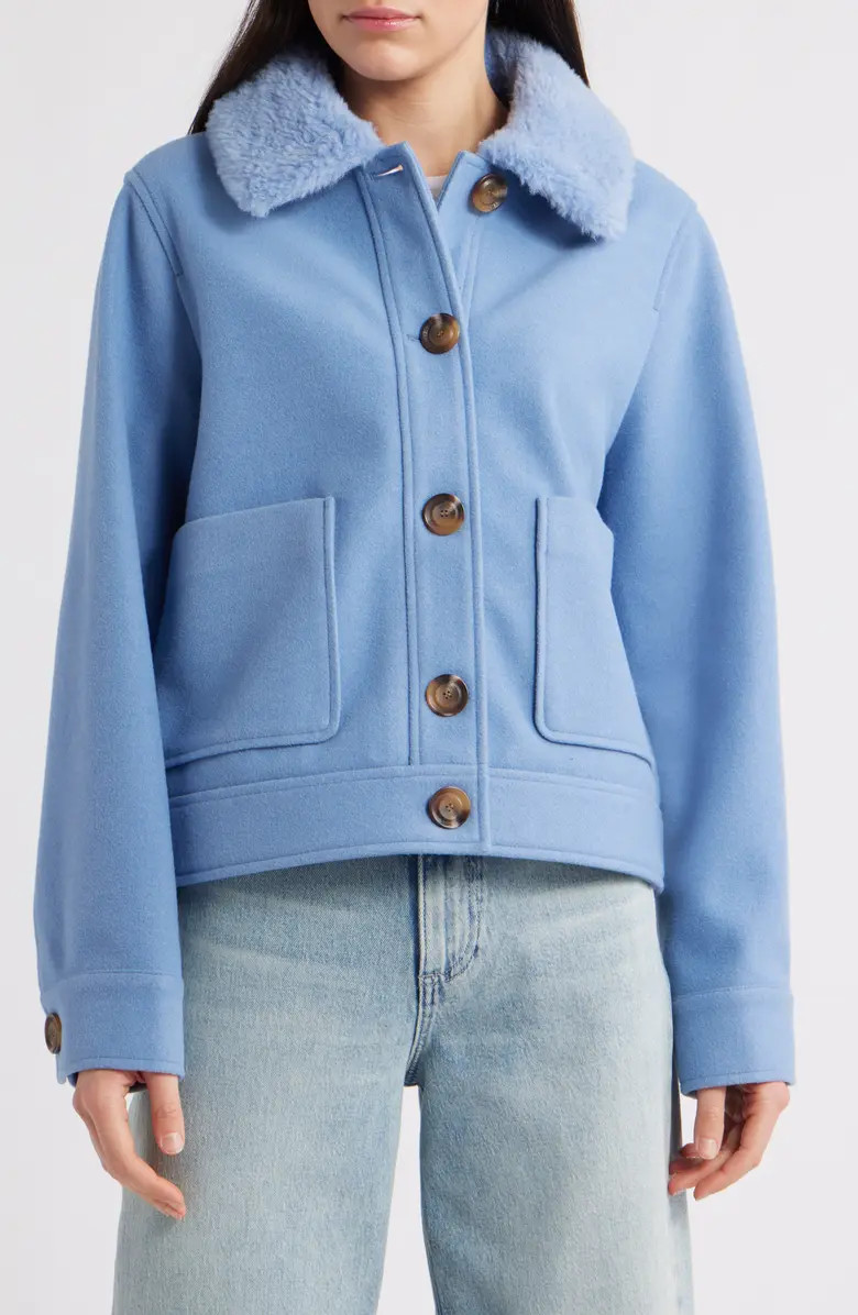 Crop Jacket with Faux Shearling Collar | Nordstrom
