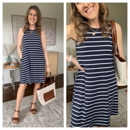 Walmart all star $10 dress! Stretchy knit with pockets. I’m in my usual size small here. Wedges are super comfy, fit tts. Summer vacation outfit idea style 

#LTKfindsunder100 #LTKover40 #LTKfindsunder50
