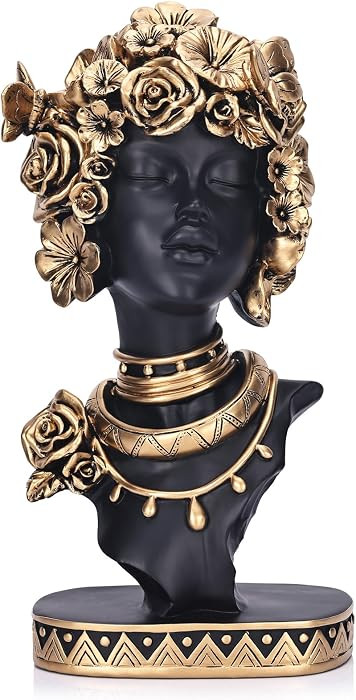 African American Woman Bust Statue, Vintage African Figurines and Sculptures, Elegant Art Decor f... | Amazon (US)