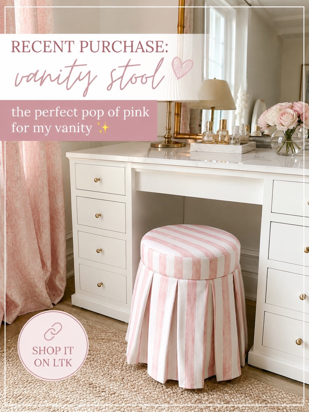 I just picked up this pink-and-white striped ottoman to use at my vanity. The tailored skirt and soft blush stripes are so pretty and feminine—and it also works as extra seating!

#LTKHome #LTKFinds #VanityDecor #PinkHomeDecor #BedroomDecor #HomeFinds

#LTKgrwm #LTKBeauty #LTKHome