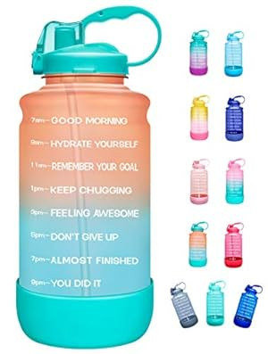 Elvira Large 1 Gallon/128 oz Motivational Time Marker Water Bottle with Straw & Protective Silicone  | Amazon (US)