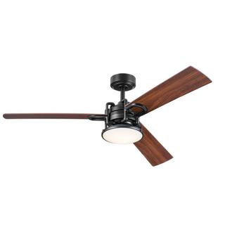 KICHLER Pillar 52 in. Integrated LED Indoor Satin Black Downrod Mount Ceiling Fan with Remote 300... | The Home Depot