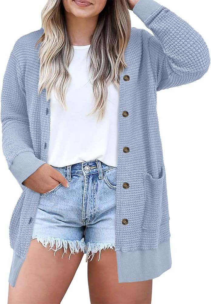 Eytino Womens Plus Size Waffle Knit Button Down Cardigans(1X-5X) | Amazon (US)