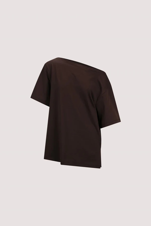 ESME BITTER CHOC ASYM BOAT NECK TEE | DISSH
