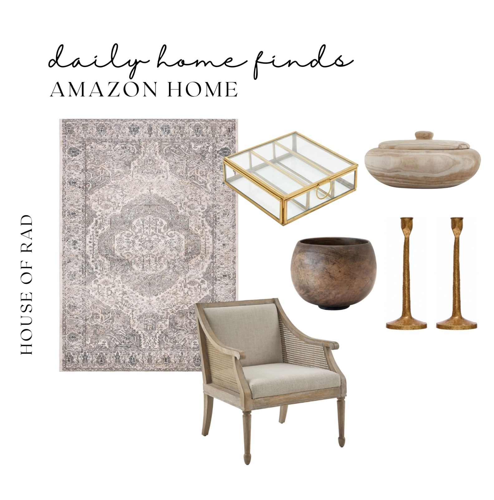 Daily home finds
Amazon home
Area rug
Armchair
Side chair
Wood trinket box
Gold box
Planter
Pot
Gold candle sticks 

#LTKunder50 #LTKhome