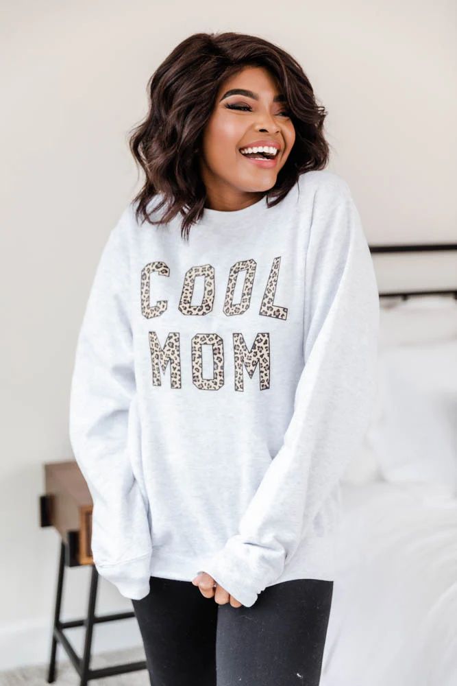 Cool Mom Animal Print Graphic Ash Sweatshirt | The Pink Lily Boutique