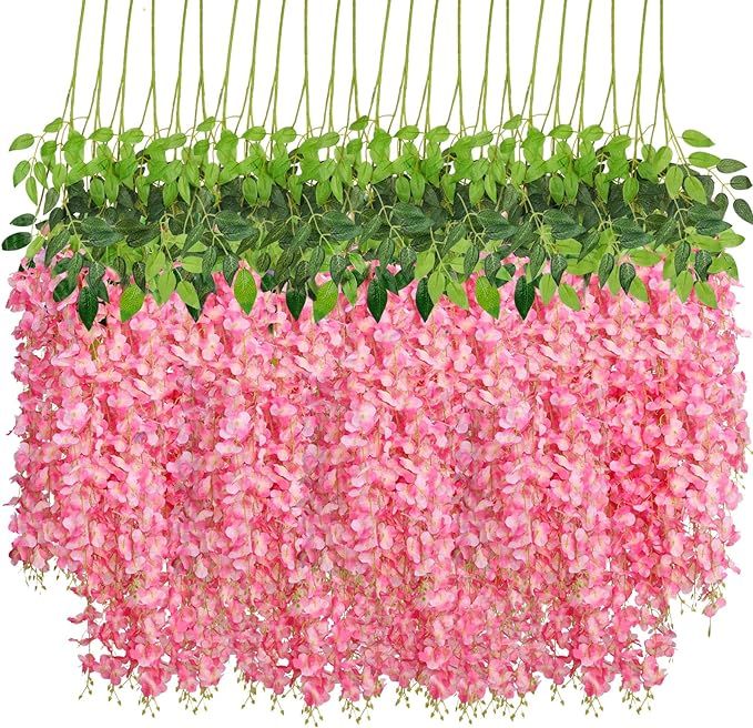 CEWOR 24pcs Wisteria Hanging Flowers 3.6ft Artificial Vines Fake Garland Silk Flower String for W... | Amazon (US)