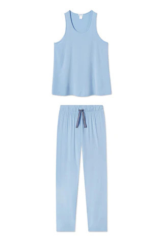 DreamKnit Ribbon Tank-Long Set in Chambray Blue | Lake Pajamas