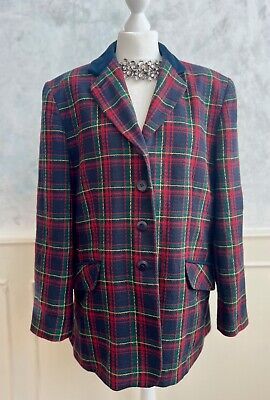 Vintage Navy Blue Red Tartan Check Plaid Velvet Collar Retro Blazer Jacket 16/18 | eBay UK