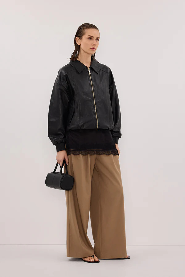 HUTTON BLACK LEATHER BOMBER JACKET | DISSH