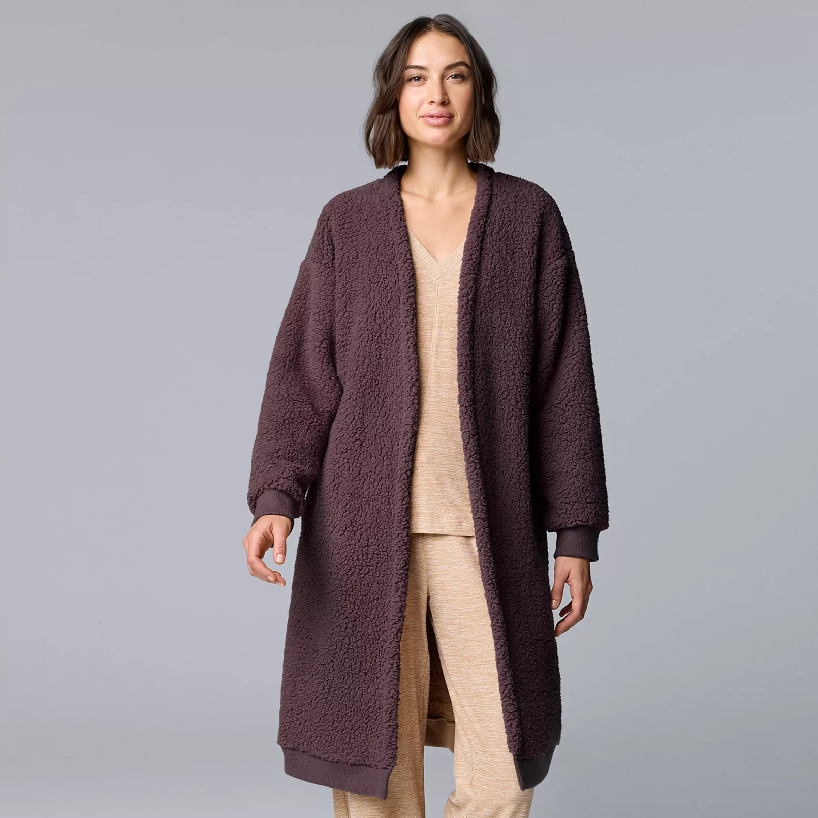 Women's Simply Vera Vera Wang Plush Sherpa Long Sleeve Open Front Cardigan | Kohl's