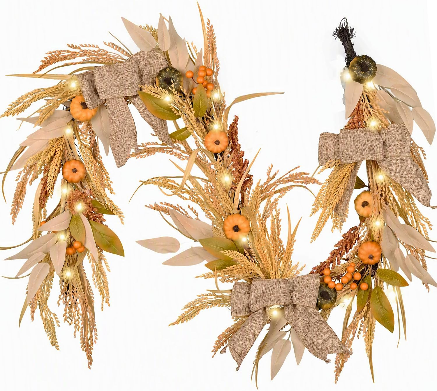 DecorbyHannah 6ft Fall Garland for Mantle with Lights & Pumpkin Burlap Bow | Amazon (US)