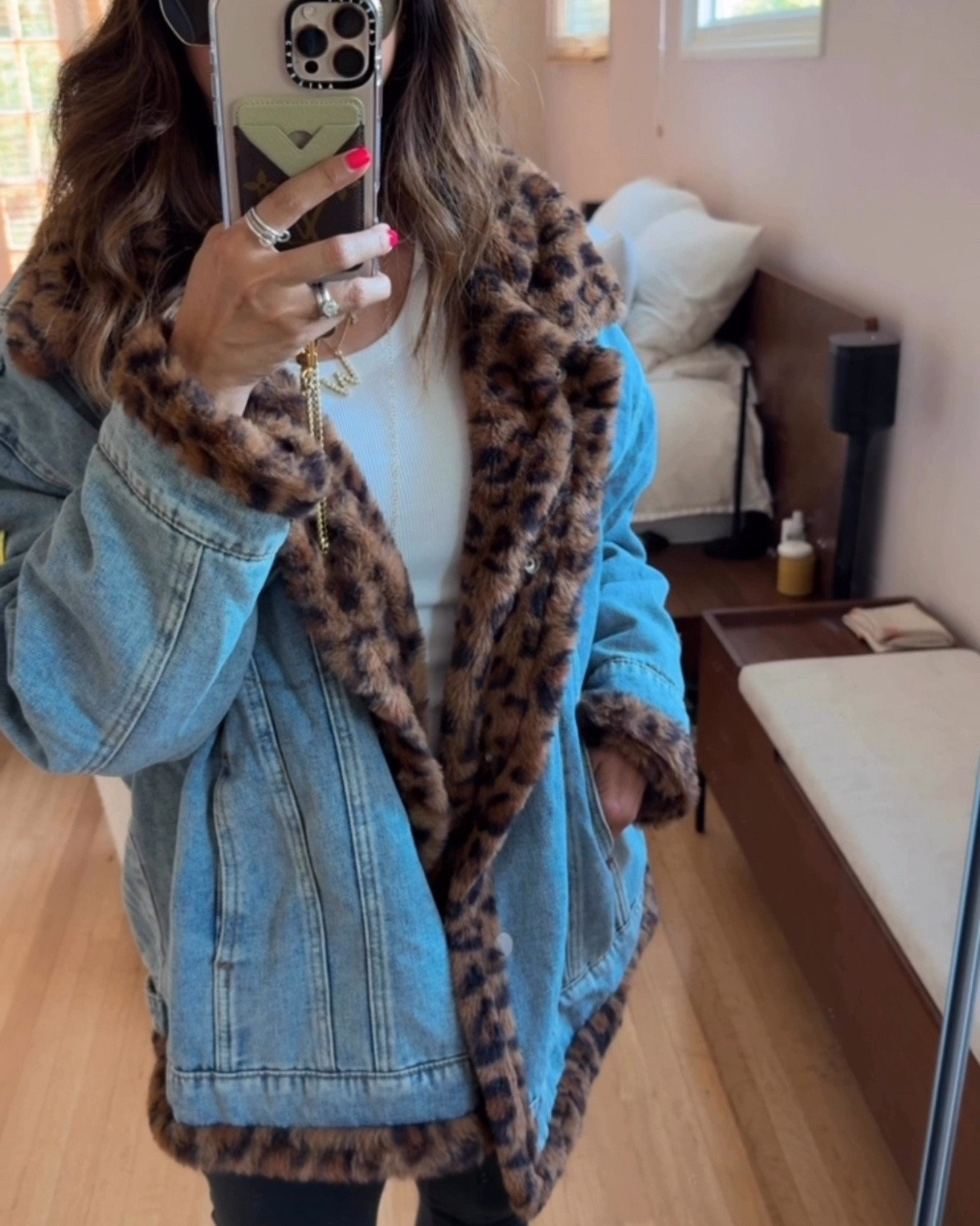 OOTD ready for Fall 🍂 Oversized denim jacket with leopard faux fur because combining my two faves, denim and leopard print… was too good to pass up! 🐆💙 She’s scorching outside but my longing for Fall couldn’t get here soon enough! 
Jacket (size S)
Tank (size S)
Leggings (size S)
Ballet flats (size 37)

#LTKStyleTip #LTKItBag #LTKautumn