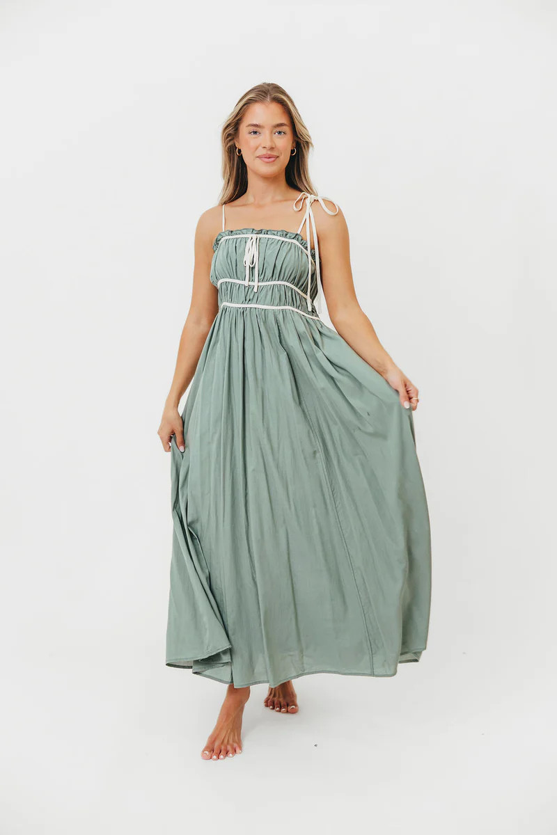 Hilsy Cotton Blend Contrast Trim Maxi Dress in Eucalyptus | Worth Collective