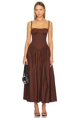 Tularosa Emma Midi Dress in Chocolate Brown from Revolve.com | Revolve Clothing (Global)