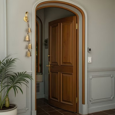 Royal Hampton Rustic Iron Hanging Bells Wall Decor, Cylindrical Cowbell on 28 Inch Jute Rope, Antique Gold | Target