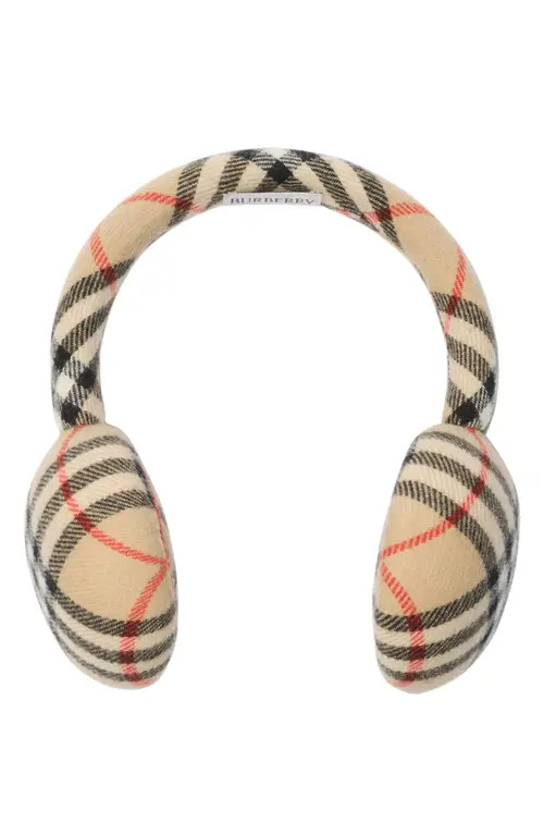 burberry Check Wool & Cashmere Earmuffs in Sand Ip Check at Nordstrom, Size Medium | Nordstrom