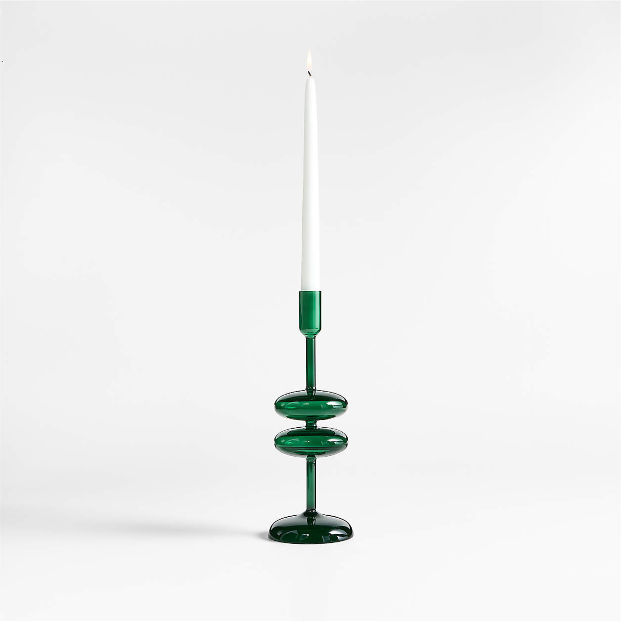 Venezia Small Spruce Green Glass Taper Candle Holder + Reviews | Crate & Barrel | Crate & Barrel