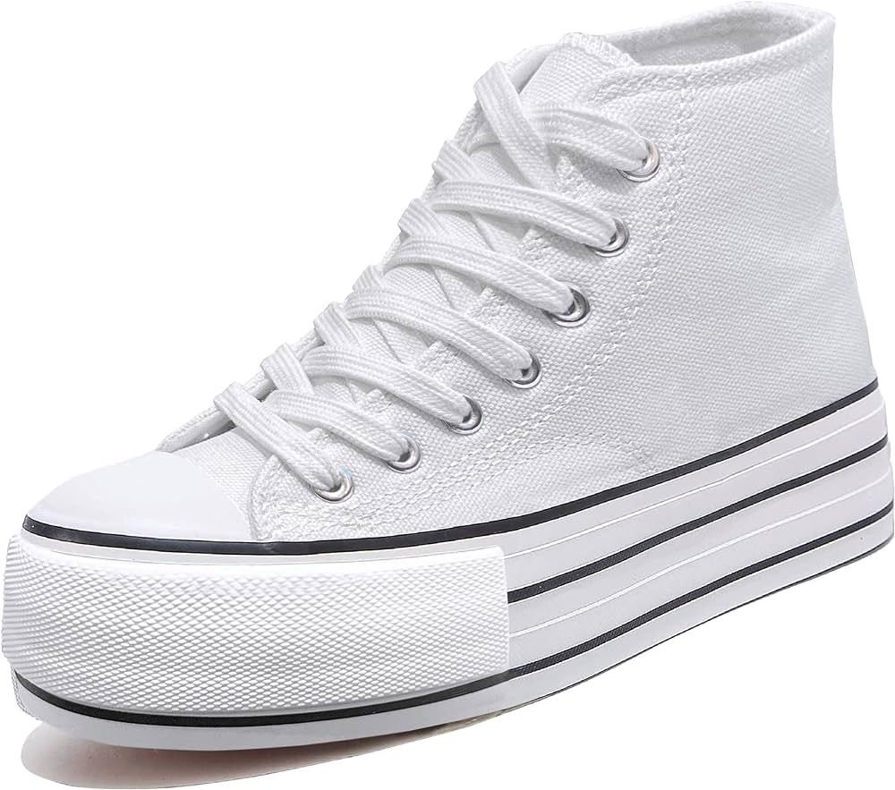 Platform Sneakers for Women, White Platform Shoes, Low Top Tennis Shoes, Lace Up Canvas Shoes Wom... | Amazon (US)