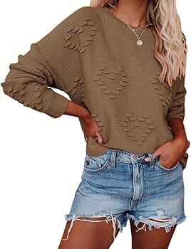 Tutorutor Womens Cute Heart Love Print Sweater Tops Oversized Crew Neck Dot Ball Loose Knitted Sp... | Amazon (US)