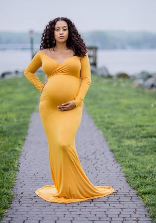 ZIUMUDY Maternity Off Shoulder Photo Shoot Photography Dress Solid Color Baby Shower Dress | Amazon (US)