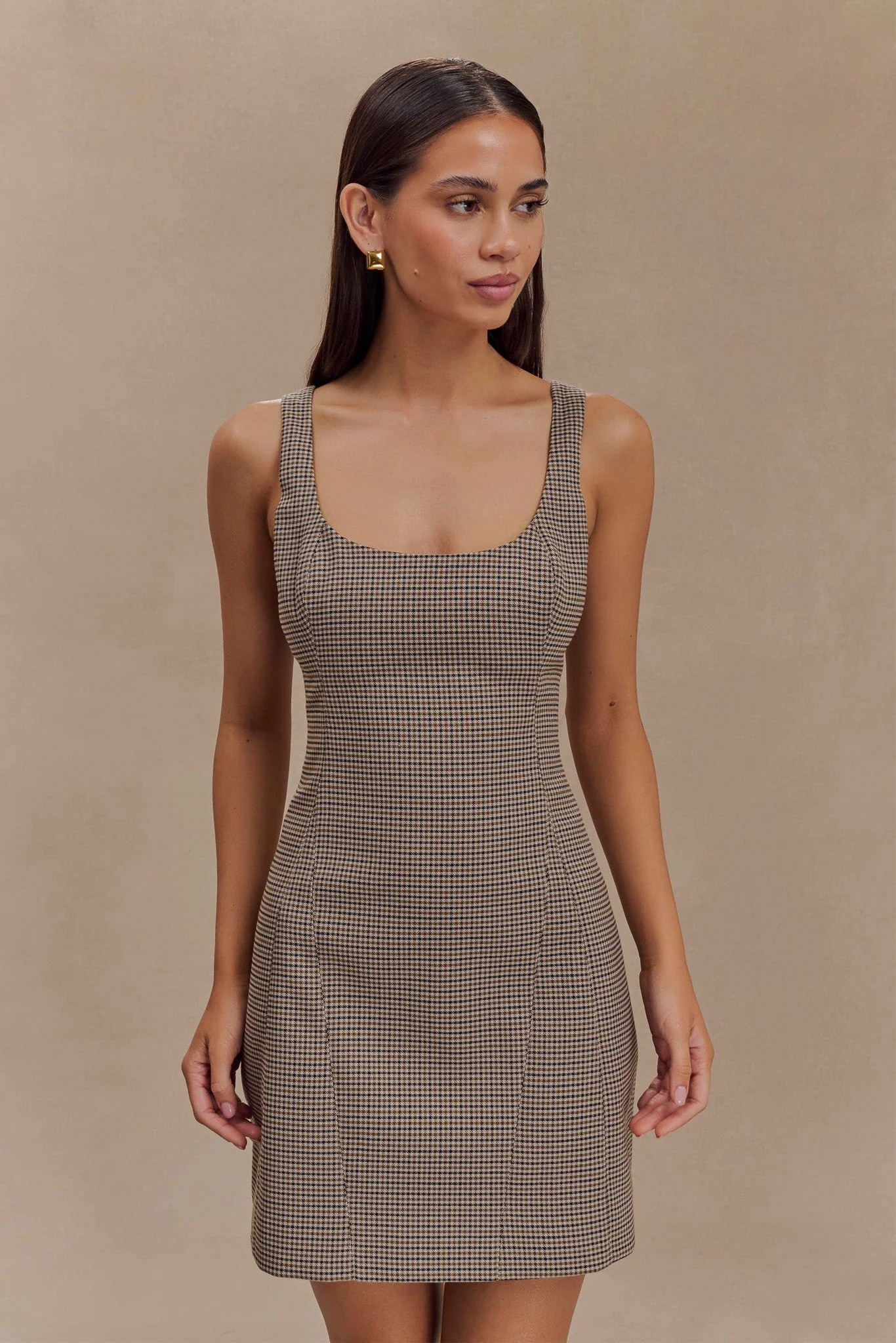 Mini Dress - Tan Check | MESHKI US