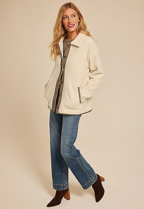 Curly Sherpa Button Jacket | Maurices
