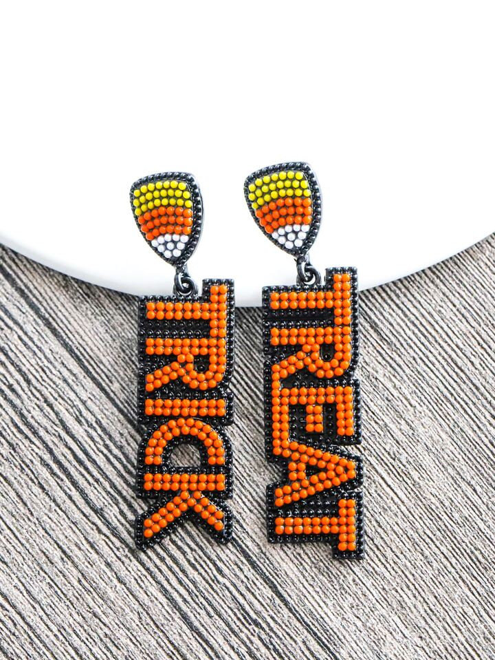 1pair Halloween Funny Letter Design Zinc Alloy Droplet Earrings, Women's Festival Accessory | SHEIN