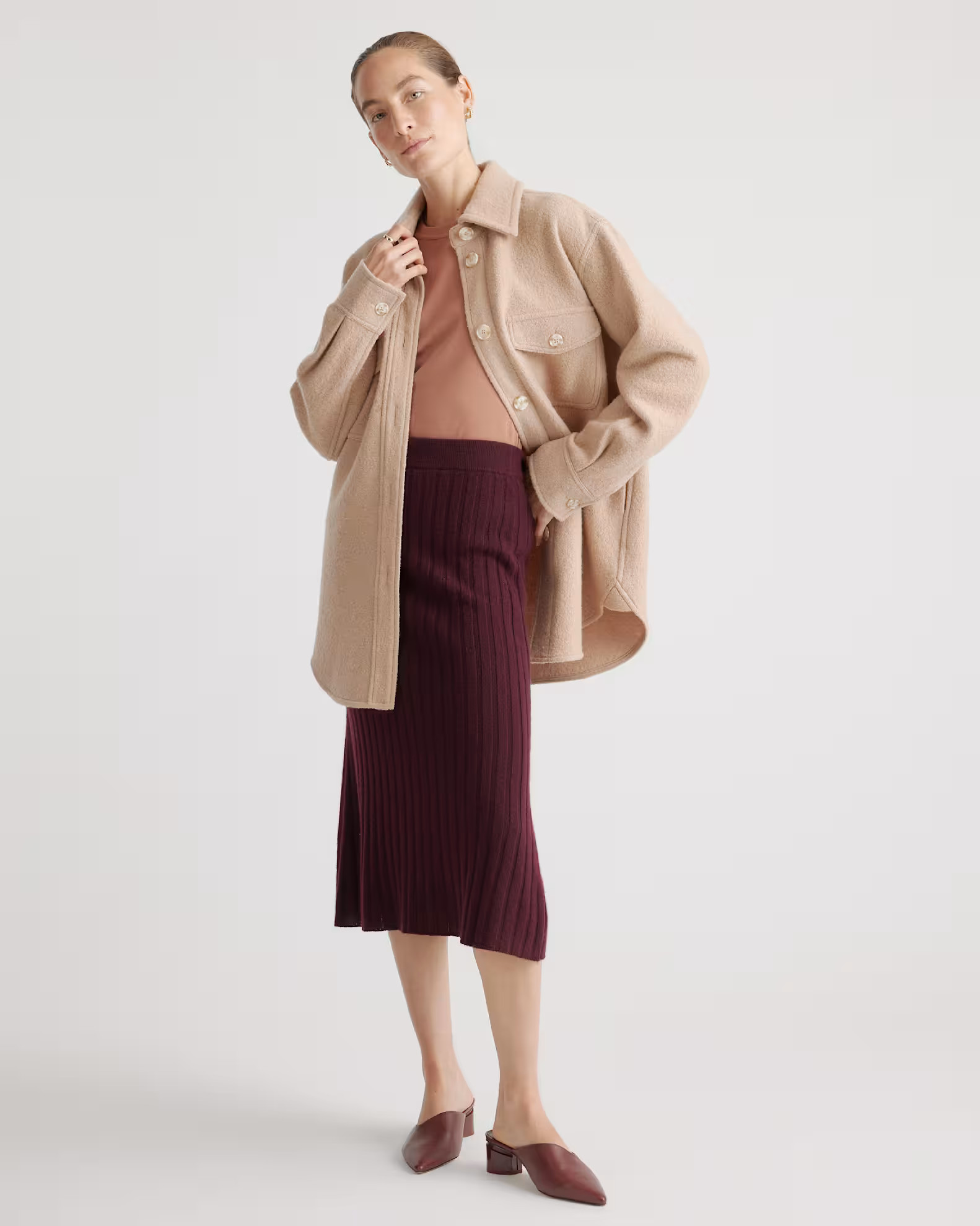 Lightweight Mongolian Cashmere Midi Skirt in Burgundy | Quince
