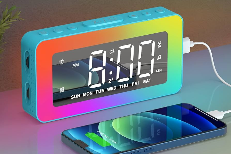 Amazon.com: AFEXOA RGB Night Light Alarm Clock for Kids, Teenagers, Adults, Mirrored Clock with D... | Amazon (US)