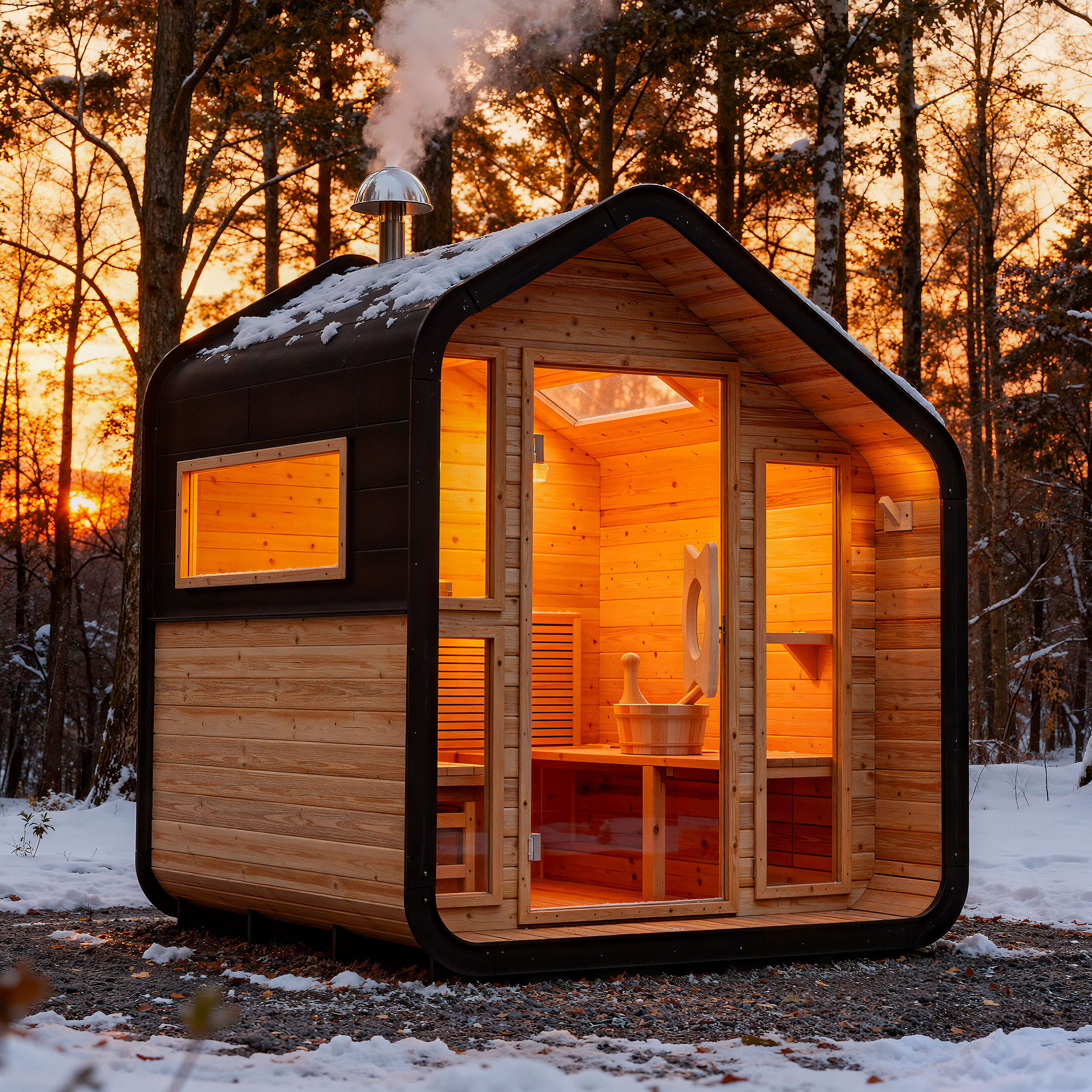 Outdoor Rustic Wooden Sauna with Front Porch Canopy | Homary