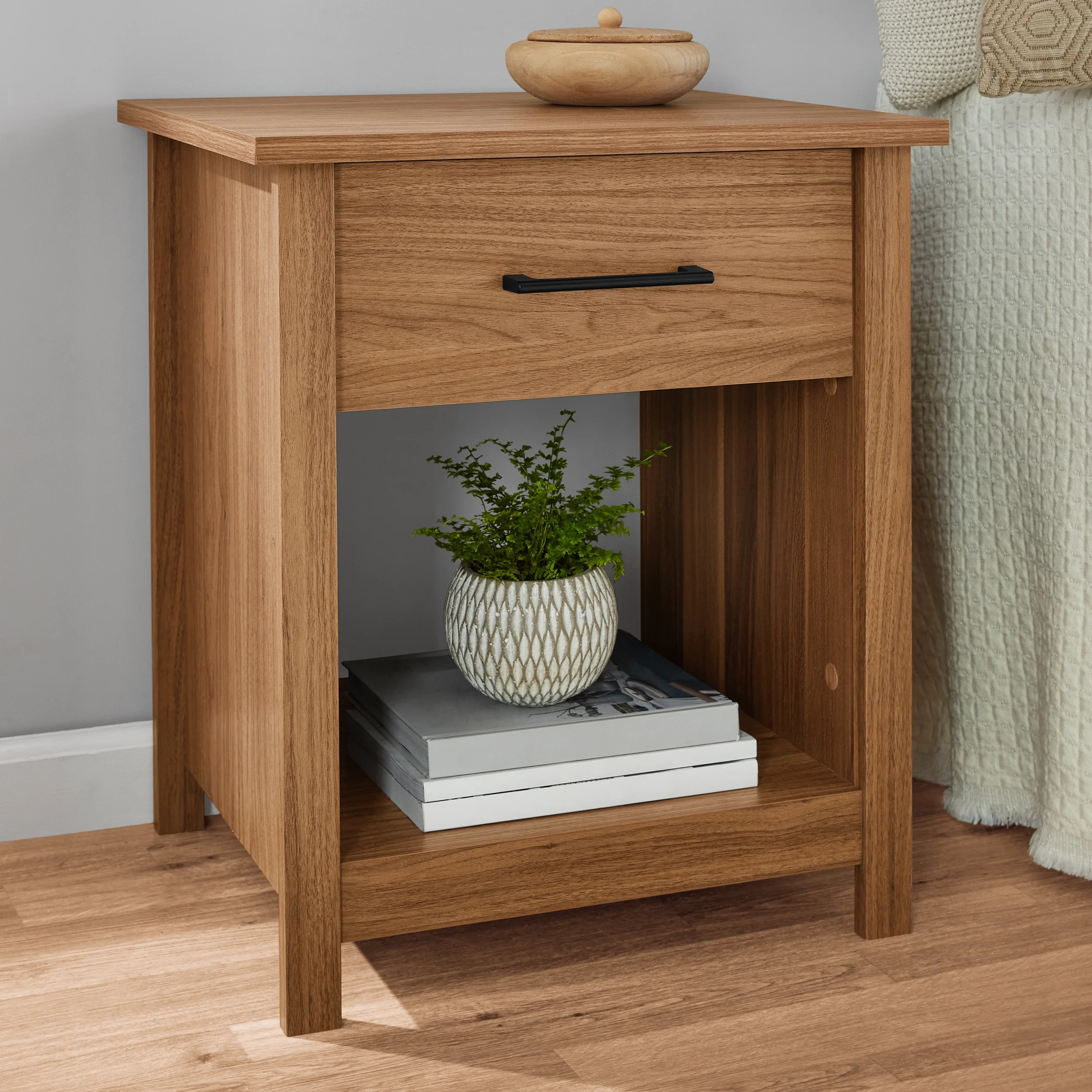 Mainstays Hillside Nightstand with Drawer, Walnut Finish | Walmart (US)