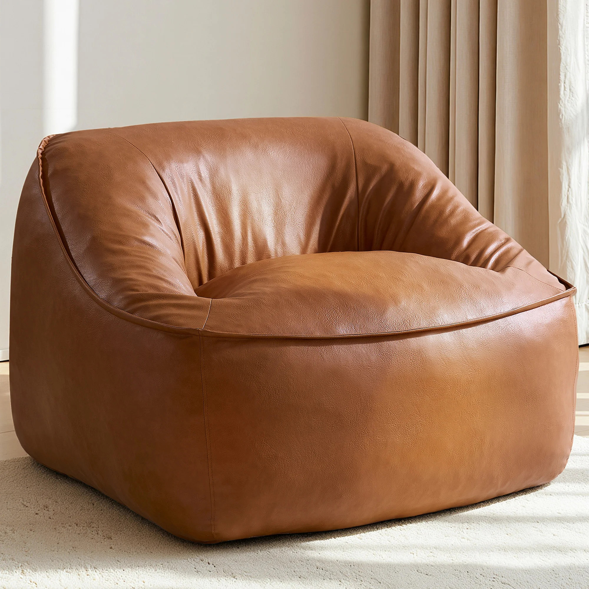 Oversized 45.5" W Bean Bag Chair for Adults, Foam Filled, Brown PU | Wayfair North America