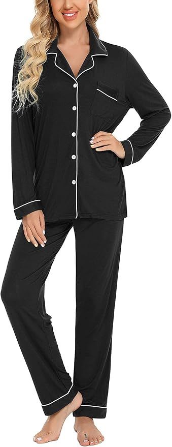 Samring Pajamas Women's Long Sleeve Sleepwear Button Down Pj Sets Soft Loungewear Pajama Set for ... | Amazon (US)