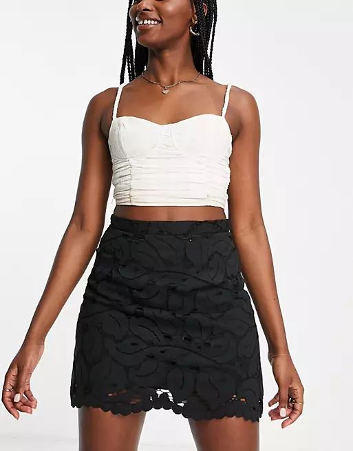 Topshop cotton lace mini skirt in black | ASOS (Global)