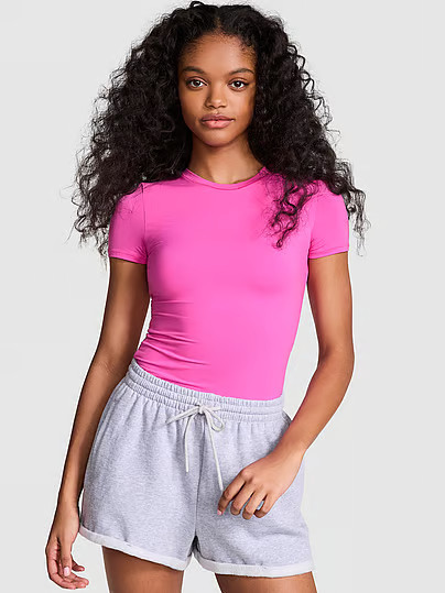 Base Stretch Short-Sleeve Tee, Pink, S - Women's Tops - PINK | Victoria's Secret (US / CA )