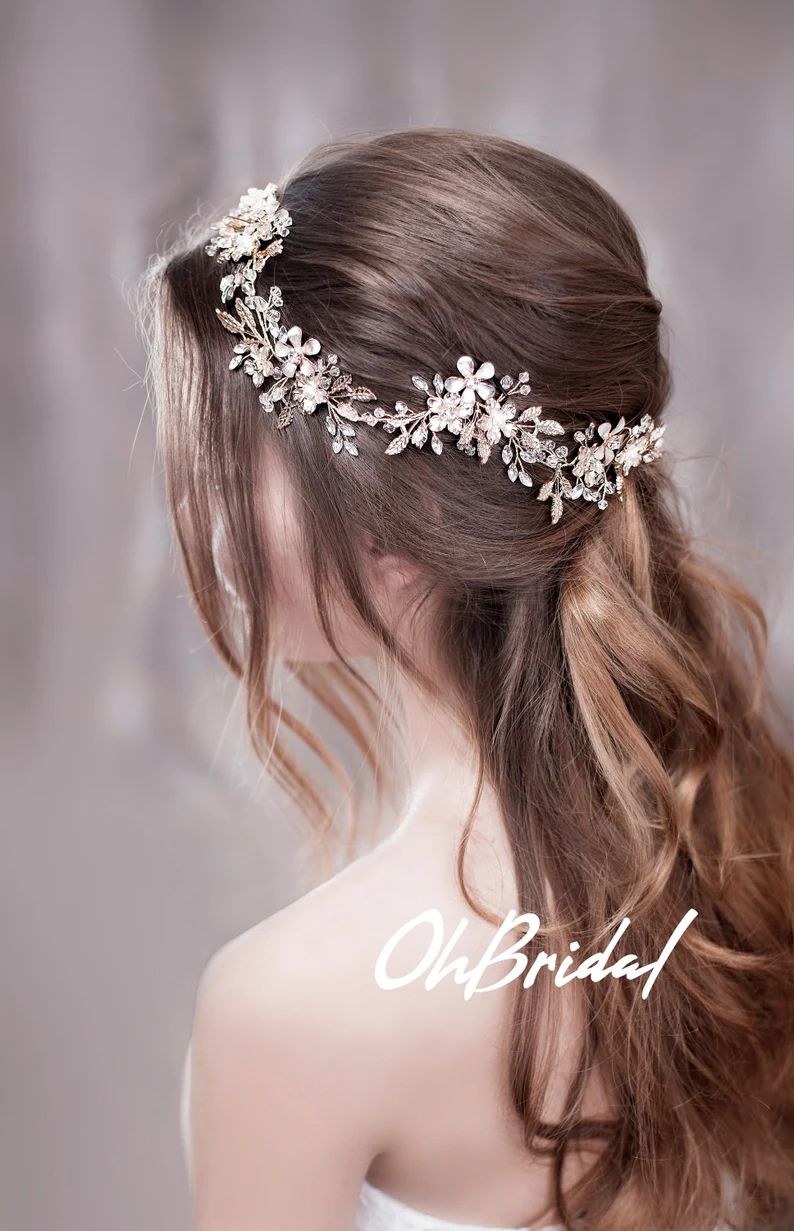 Wedding headband Crystal hairpiece Rhinestone headpiece Flower Bridal Headpiece With Crystals Wed... | Etsy (US)