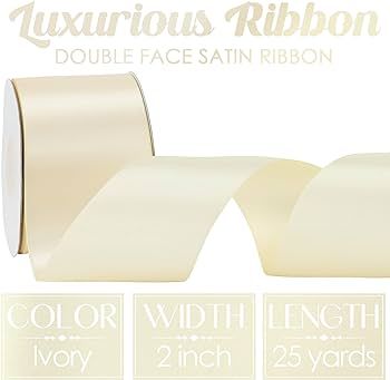 Amazon.com: MEEDEE Ivory Satin Ribbon 2 Inch Ivory Ribbon Lux Satin Double Faced Ribbon by 25 Yar... | Amazon (US)
