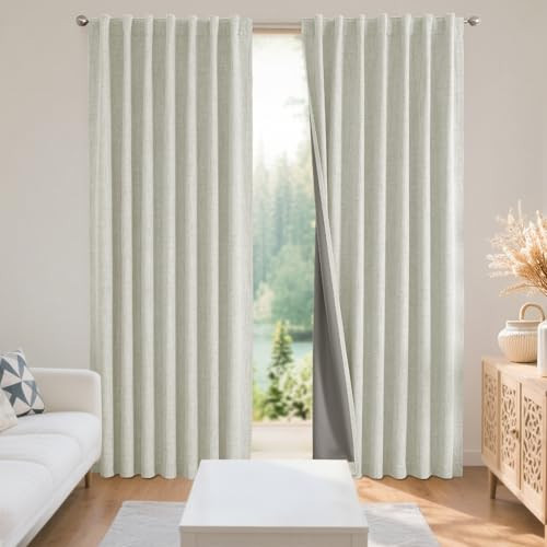 Joydeco Blackout Curtains for Bedroom - 100% Light Blocking 2 Panels Light Beige Drapes 37"W x 90"L, Thermal Insulated Room Darkening Curtains, Linen Textured for Living Room, Rod Pocket & Back Tabs | Amazon (US)