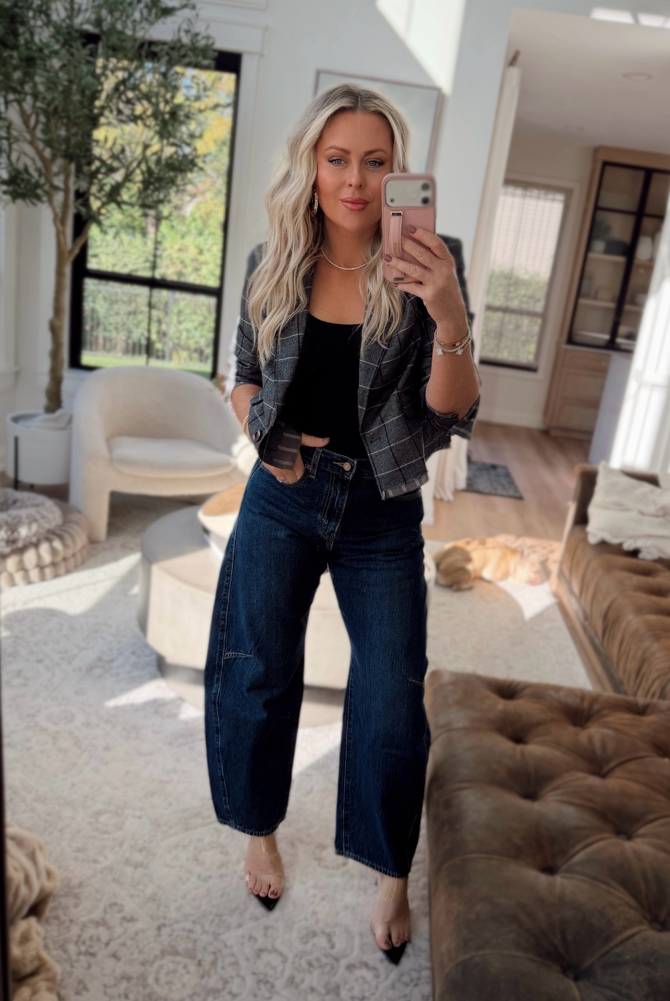 OOTN! I’m OBSESSED with these jeans already ordered more colors! You can cinch the waist ladies and they are adorable on! I did size up one! Otherwise I think tts. I usually have to size up in this brand. Jacket I’m in small. 

Fall style. Plaid.

#LTKootd #LTKOver40 #LTKWorkwear