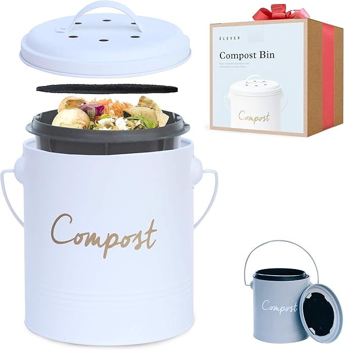 Compost BIN - Farmhouse Kitchen Compost Bin for Kitchen Counter Bonus Inner Compost Bucket for Ki... | Amazon (US)