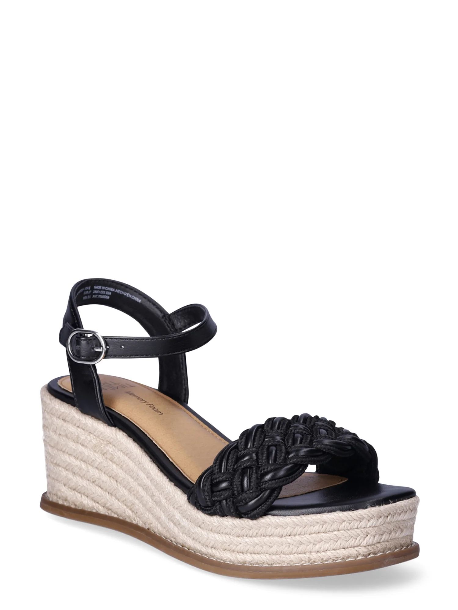 Time and Tru Women's Braided Mid-Heel Wedge Sandals, Wide Width Available | Walmart (US)