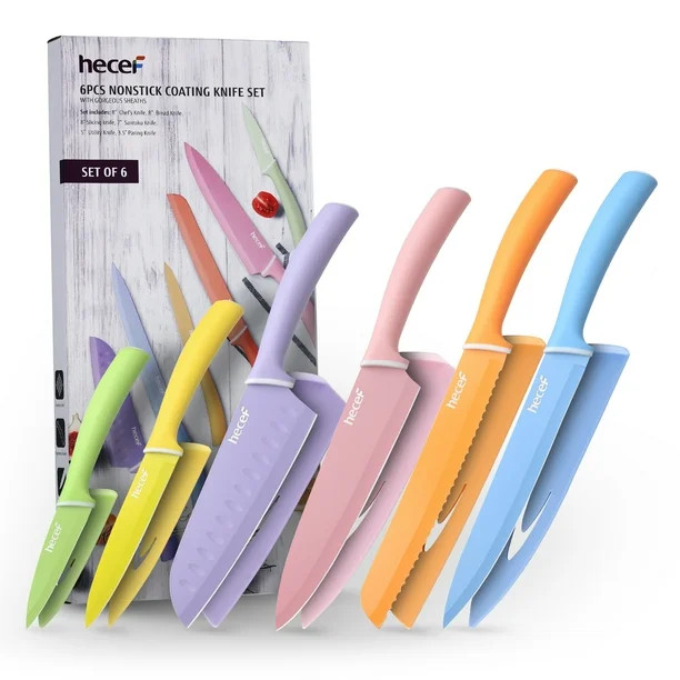 Hecef 6 Pieces Kitchen Knife Set, Colorful Coated Stainless Steel Knives with Blade Guards | Walmart (CA)