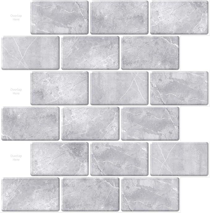 Art3d 10-Sheet Peel and Stick Backsplash, 12 in. x 12 in. Subway Tiles in Gray Marble Design | Amazon (US)