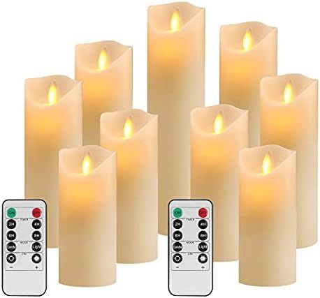 OSHINE Flameless Candles Set of 9 Ivory Dripless Real Wax Pillars Include Realistic Moving Wick LED  | Amazon (US)