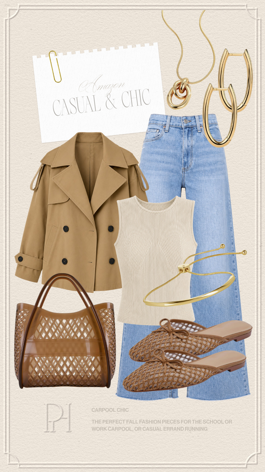 Must have Amazon finds for the mom on-the-go this fall!

fall fashion, fall style, fall looks, fall outfit, wide leg jeans, wide leg denim, medium wash denim, off-white tank top, sleeveless top, knit tank top, gold hoop earrings, necklace, gold accessories, gold jewelry, cropped trench coat, jelly handbag, tote bag, brown mule, mesh mules, brown accessories 

 #LTKgrwm #LTKootd #LTKmomlife