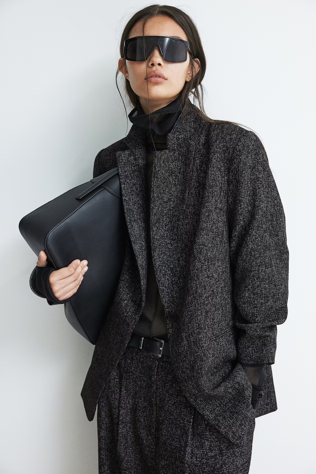 Gathered-Sleeve Jacket - Black melange - Ladies | H&M US | H&M (US + CA)