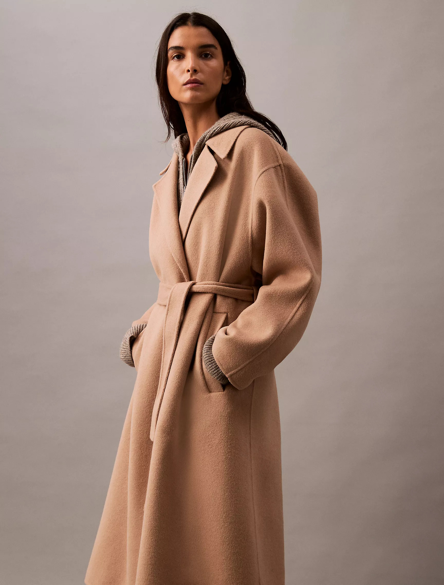 Double Faced Wool Blend Wrap Coat | Calvin Klein | Calvin Klein (US)